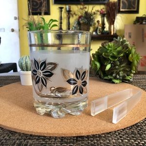 Mid Century Glass Frosted Ice Bucket with Tongs